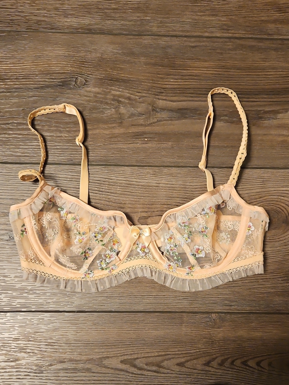 XXS For Love And Lemons Peach Floral Lace Balconette Bra